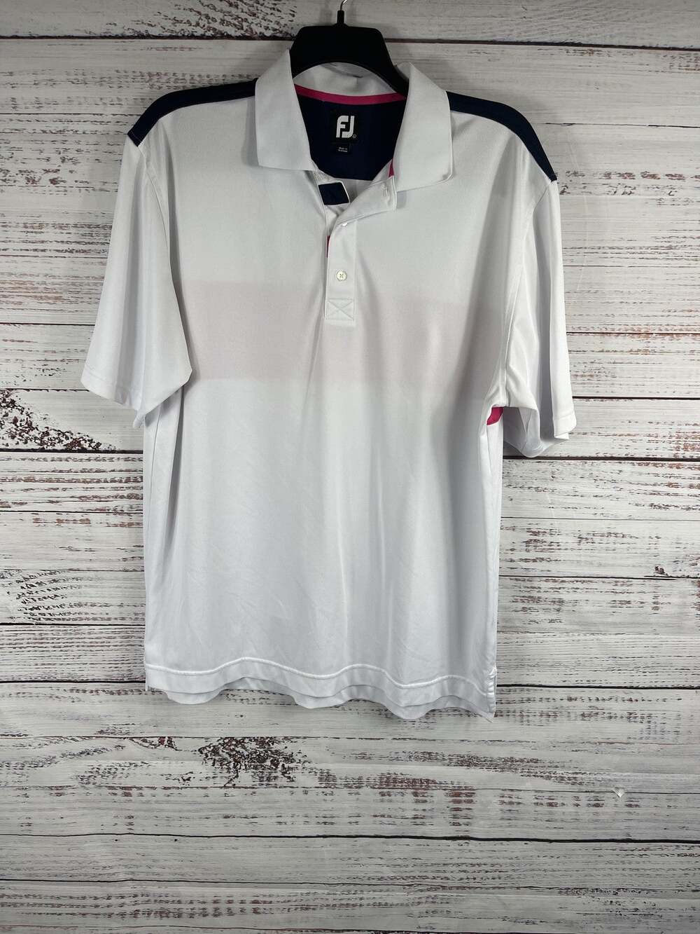 FootJoy Polo Shirt Men's Size XL White Navy Pink Golf Performance Colorblock